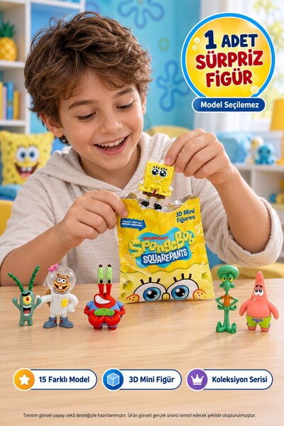 TOYFEST SüngerBob SquarePants 3D Mini Figür Tekli Sürpriz Paket 1 ADET