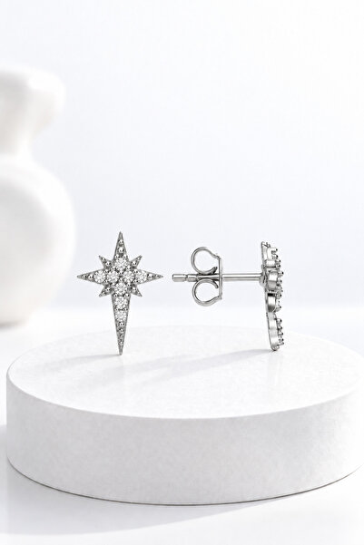 jelux silver Gümüş 925 Ayar Nova Yıldız Zirkon Taşlı Çivili Küpe