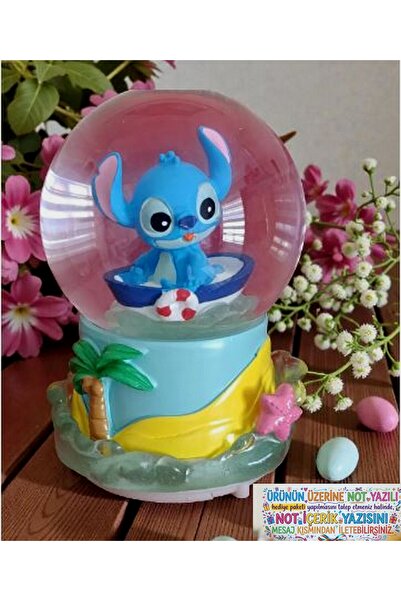 Online Işıklı (10cm x8cm)-mavi renk ( sarı altlık) Stitch Kar küre(dilediğini...
