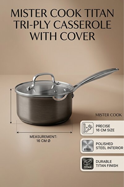 MISTERCOOK Mister Cook Titan Tri-Ply 16 cm Saucepan with Lid – Premium Stainl...