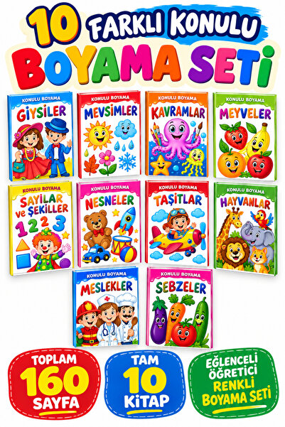 GÖNÜL YAYINCILIK Set of 10 Coloring Books Suitable for Ages 3-6