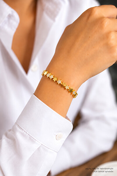Homies Altın Renk Yıldız Model Kadın Bileklik - 14K Gold PVD Kaplama - Şık Ta...