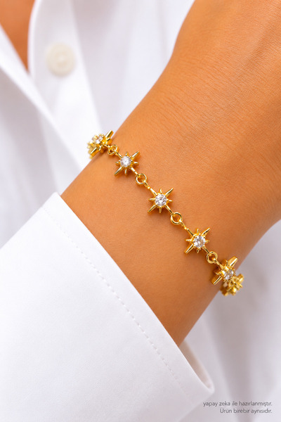 Homies Altın Renk Çoban Yıldız Model Kadın Bileklik - 14K Gold PVD Kaplama - ...