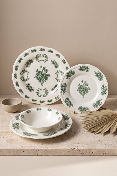 RUBİ PORSELEN Vintage Flowers Green 48 Parça 12 Kişilik Porselen Yemek Takımı...
