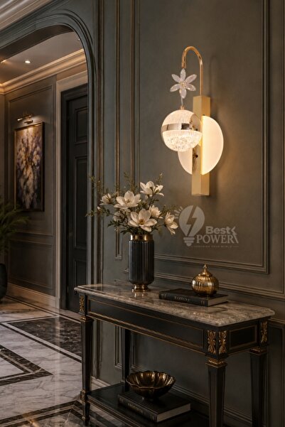 best power مصباح جدار LED كرة كريستالية ذهبية فاخر 15 واط بـ 3 درجات إضاءة - ...