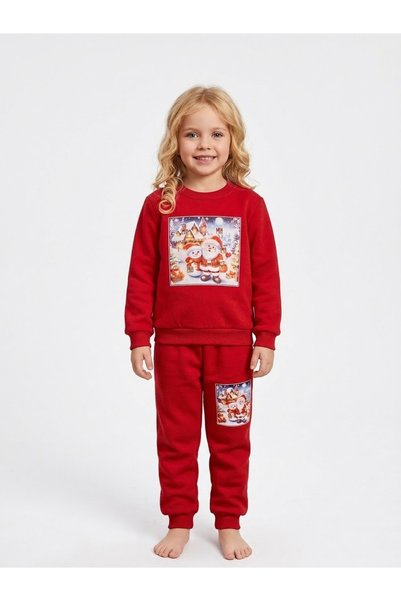 MUSCO Children's Christmas Suit 3D Printed Red Unisex Christmas Christmas Suit Gift Santa Claus Printed