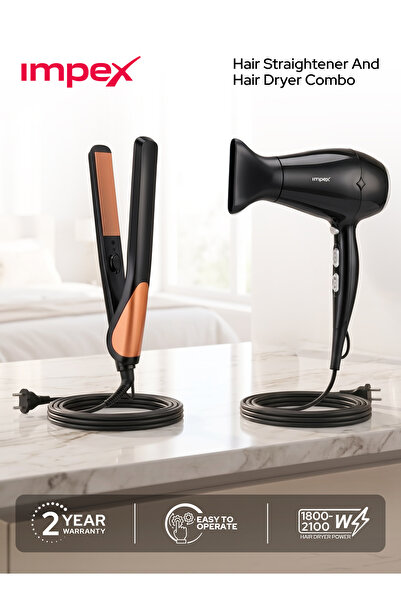 IMPEX Hair Straightener + Hair Dryer Combo 1800-2100W 2 Heat Settings Swivel ...