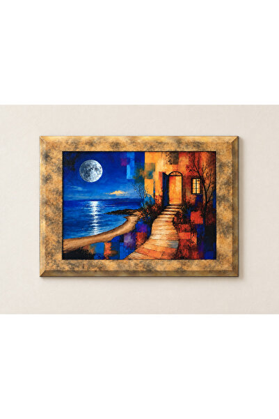 Ay Işığı Yakamoz Manzaralı %100 Doğal Otantik Ahşap Tablo 52 x 37 cm