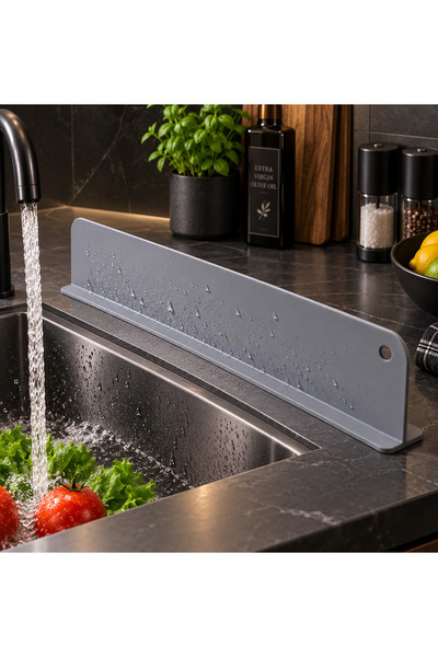 YDGR Gri Lavabo Önü Su Sıçrama Önleyici Bariyer – Bulaşık Yıkama Sıçrama Koruyucu | Tezgah önü Su Bariyeri 42cm