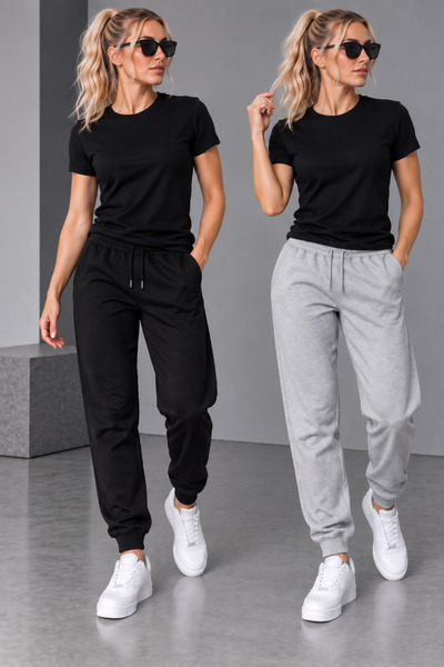 TREND ALİSSE Black-Grey Two-Tone Sweatpants - Jogger Sweatpants with Elastic ...