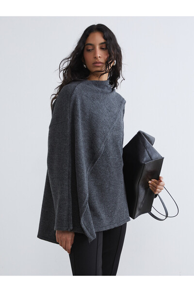 LC Waikiki Nevavm Farkıyla Lcw Modest Anthracite Draped Shawl Collar Oversize...