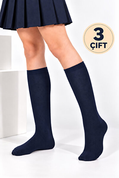 Genel Markalar Caglar Socks Çocuk Diz Altı Pamuklu Okul Çorabı 3 Çift