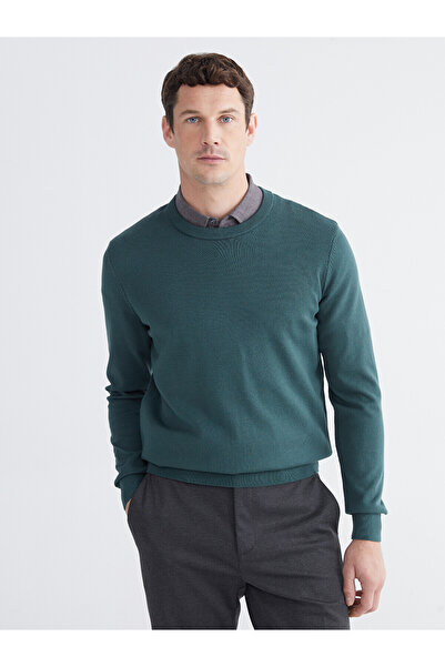 LC Waikiki Nevavm Farkıyla Lcwaikiki Classic Petrol Knitwear Plain Oval Colla...