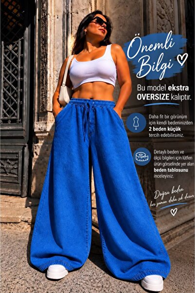 nd jeans 44-52 Ara Beden %100 Kot Beli Lastikli Oversize Bol Paça Pantolon – ...