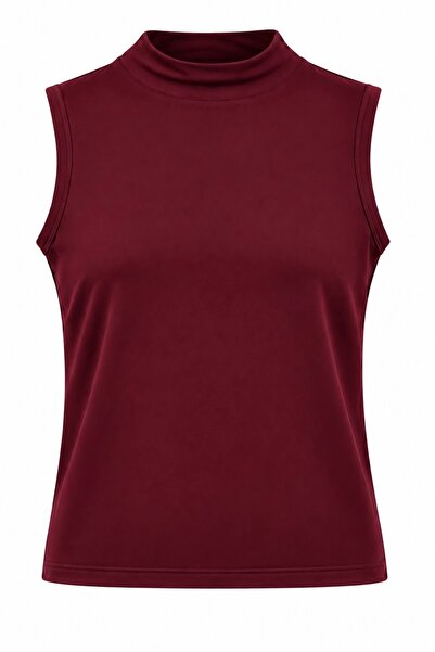 İmajButik Bordo Sıfır Kol Modal Yaka Katlı Body