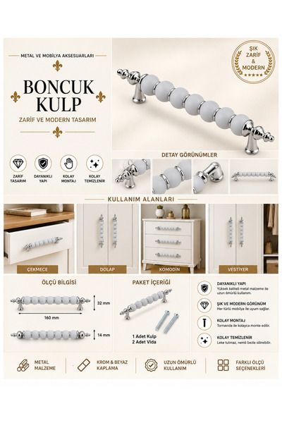 EMSALtasarım Polimer Modern Lüks Mobilya Dolap Çekmece Kulpları 96 Mm