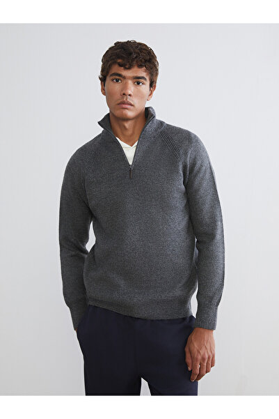 LC Waikiki Nevavm Farkıyla Xside Anthracite Knitwear Flat Collar Men's Sweater