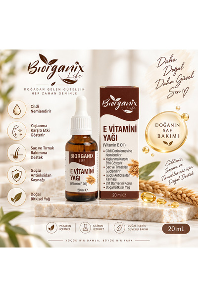 BiorganixLife Life %100 Saf E Vitamini Yağı 20 ML – Cilt, Saç ve Tırnak Bakım...