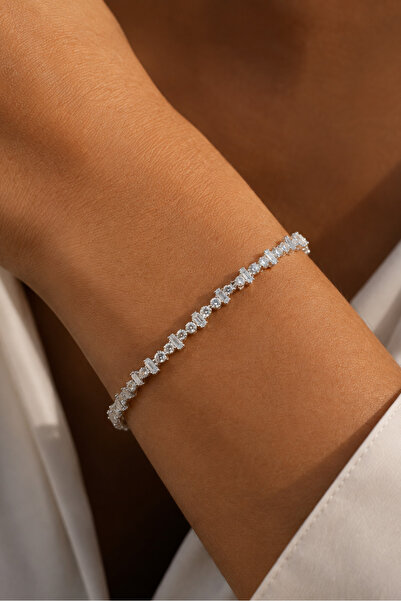 Spossy Silver Jewelry 925 Ayar Gümüş Silver Kaplamalı A+ Kalite Araları Baget...