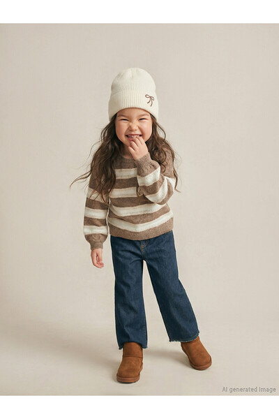 LC Waikiki Lcw Kids Brown Striped Girls' Knitwear Sweater with Nevavm Difference