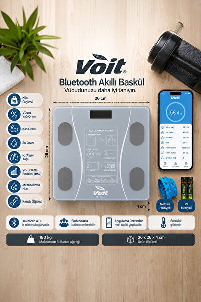 Voit Akıllı Bluetooth Dijital Baskül - Yağ Ölçer - Vücut Analizi-Yağ Su Kas V...