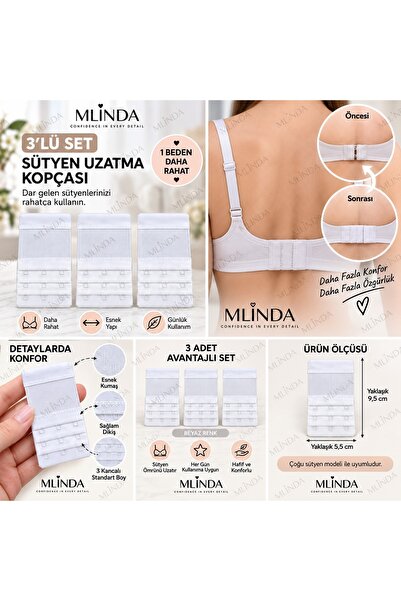 m mlinda Kadın siyah Renk 3’lü 3 Kancalı Sütyen Uzatma Kopçası/agraf Ek Aparatı Seti