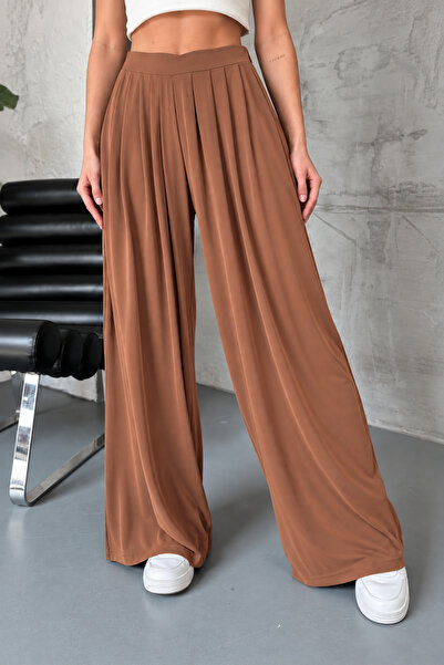 Feela Moda بنطلون نسائي واسع الساقين مطوي من مودال 2012 بلون القرفة - سلسلة ب...