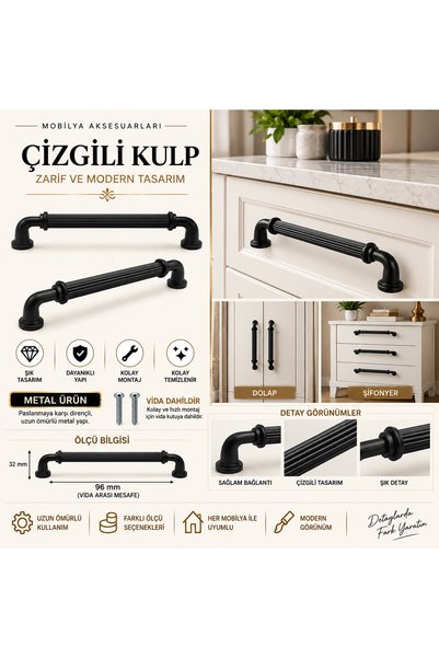 HİLAL AKS Yakut Mat Siyah 128 Mm (12.8 Cm) (5 Adet)lüks Modern Dolap Çekmece ...