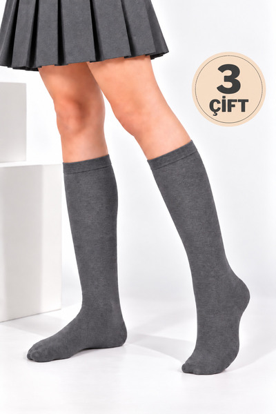 Genel Markalar Caglar Socks Çocuk Diz Altı Pamuklu Okul Çorabı 3 Çift
