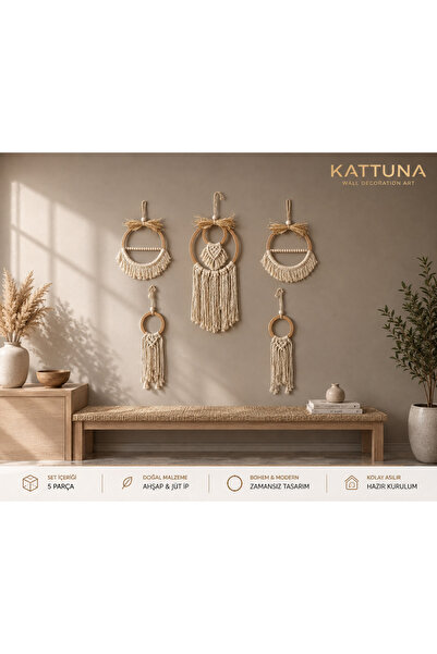 kattuna Bohem Makrome Dekorasyon 5’li Set