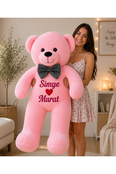 Tosbiş [ KİŞİYE ÖZEL İSİM YAZILIR ] Peluş Ayıcık Pembe ( 100 cm) Renk Sevgili...