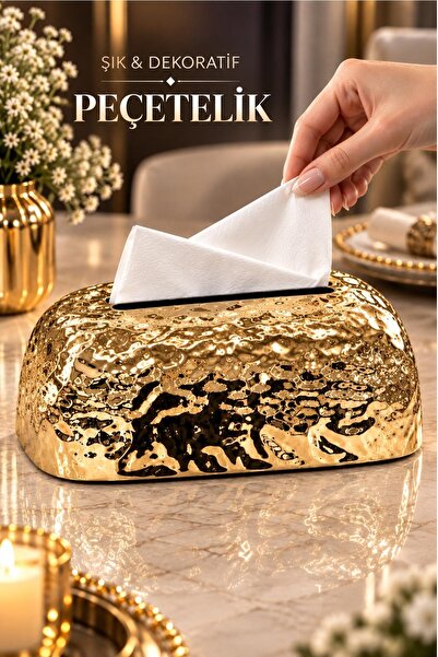 Kitchen Beauty Gold Plastik Darbeli Tasarım Peçetelik Dekoratif Modern Lüks M...