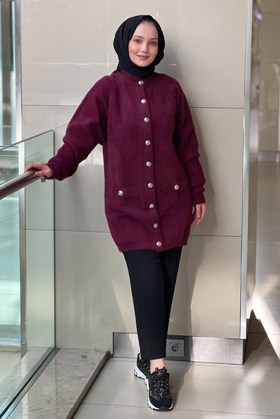 Nuss Angora Cardigan with Front Snap Button Pocket Detail