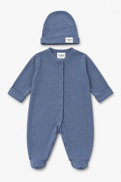 2 li Bebek Takımı Mini Navy Dots Örme 0-3 ay %100 pamuk