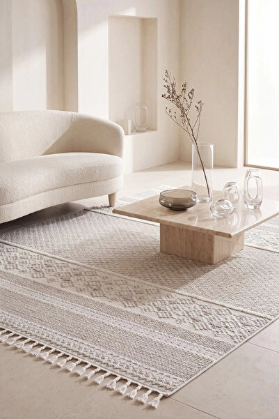 Eliz Home Krem Renk Modern Dokuma Halı Bukleli Yumuşak Halı Oturma Odası Salo...