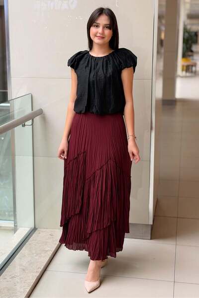 Generic Brand Sentez Viola Piecewise Pleated Skirt