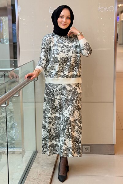 Ghisa Sequin Detailed Tree Patterned Tunic Skirt Set