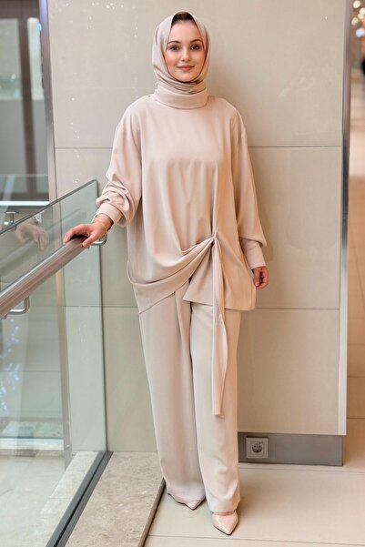Ghisa High Collar Asymmetrical Cut Tunic Trouser Set