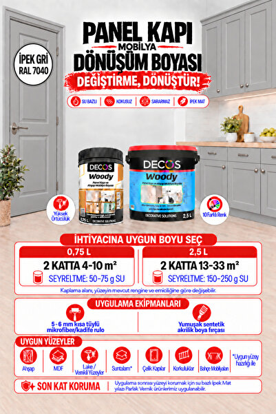 DECOS WOODY - Panel Kapı ve Panel Ahşap Boyası Su Bazlı Kokusuz 8 Farklı Renkte
