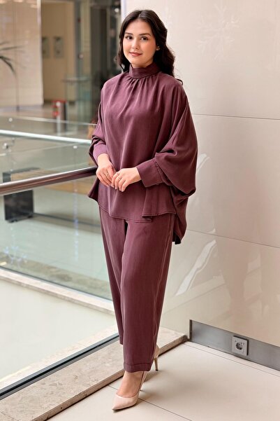 Ghisa Batwing Sleeve Short Front Long Back Tunic Pant Set