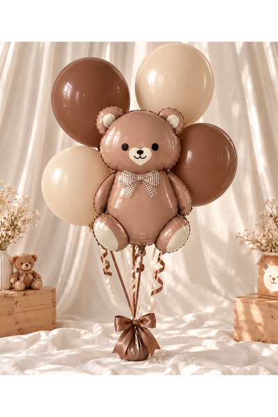 Genel Markalar Papyonlu Retro Ayı Ve 5 Adet Retro Balon