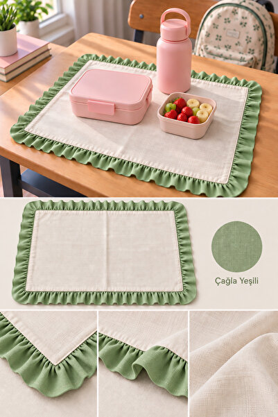ZİLCA HOME Fırfırlı Çocuk Beslenme Peçetesi 35x45 cm Okul Beslenme Örtüsü Mas...