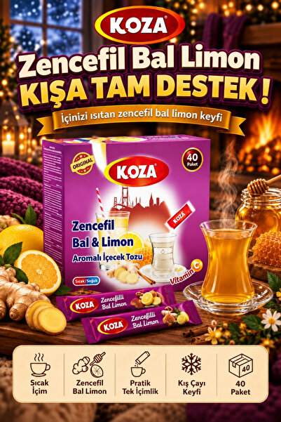 Koza Zencefil Bal Limon Hazır Kış Çayı C Vitaminli Kışa Tam Destek Tek İçimlik Pratik Hazırlanan Gurmelerin Seçimi Oralet İçecek Tozu Premium Kış Meyve Çayı Paketi 40 Stick - İçinizi Isıtan Sıcacık Lezzet
