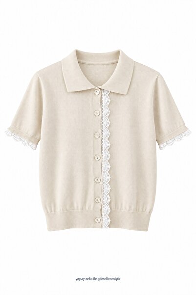elif teke Side Stripe Lace Knitwear Cream
