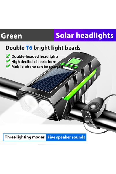 Choice green Solar Bicycle Light with Horn Rechargeable Bike Front Lamp Red S...