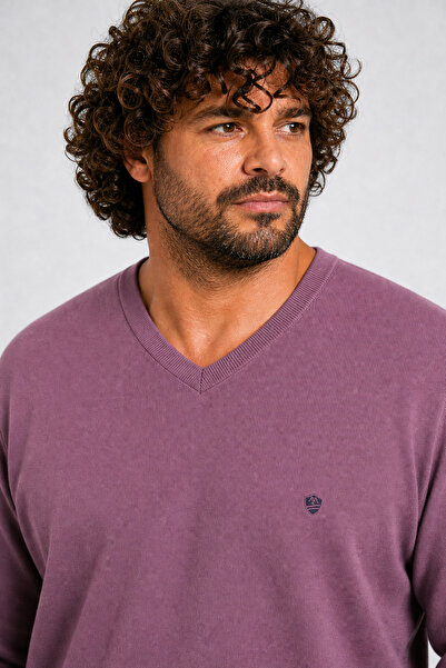 Starbattal Μεγάλο μέγεθος Thessaloniki V-Neck Classic Sweatshirt 23201 Μωβ