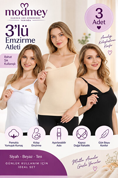 par lingerie pl 3'lü Emzirme Atleti Pamuk Ayarlanabilen kapsız