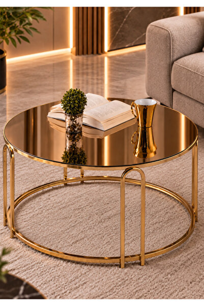 SEDAŞ LIVING UNITS Salon Orta Bronz AYNALI Ayna LENKA (GOLD) Metal Ayak Orta ...