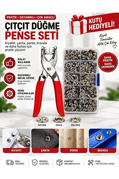Carat Home 200 adet Paslanmaz Çelik Çıtçıt ve Pense Seti Metal Çıt Çıt Makine...