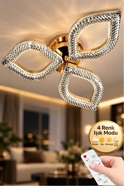 Lüxev Lighting Flora Model Gold 3"lü Ledli 3 Renk Modu Kristal Salon Mutfak Y...